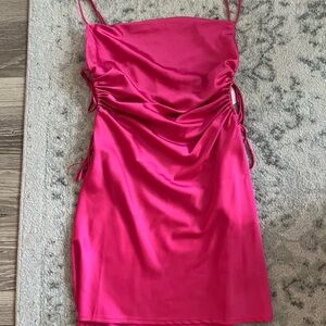 Pink Ruched Spaghetti Strap Bodycon Mini Dress